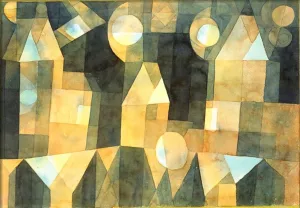 Three Houses and a Bridge by Paul Klee - Hand-Painted Oil Painting Reproduction